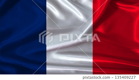 National flag of France with cloth texture. France flag with realistic texture background National flag of France with cloth texture. France flag with realistic texture background 135409227