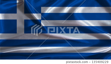 Greece flag with cloth textured background. National flag of Greece with realistic texture Greece flag with cloth textured background. National flag of Greece with realistic texture 135409229