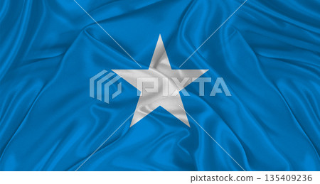 Somali flag with fabric texture. Realistic flag of Somalia waving, National flag Somali flag with fabric texture. Realistic flag of Somalia waving, National flag 135409236