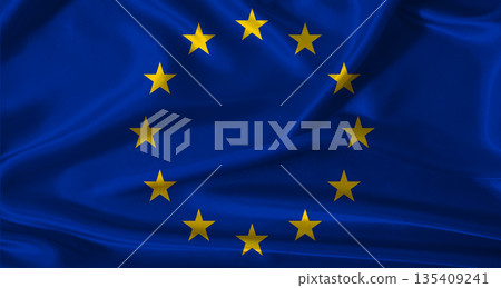 National flag of the European Union with cloth texture. European Union flag with realistic texture background 135409241