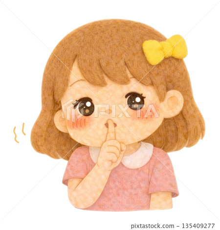 【人物】毛氈風格插畫，描繪了一個安靜姿態的女孩 135409277