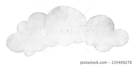 Cloud watercolor illustration with gentle pastel texture. Drawing of vapor for nursery design. Art of sky scene for airy compositions. Element for baby shower invitations or childish greeting cards. 135409278