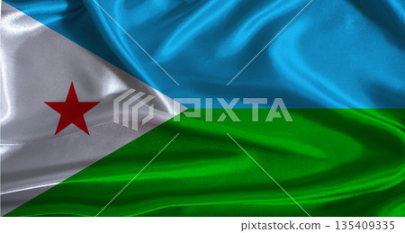 Djibouti flag with cloth textured background. National flag of Djibouti with realistic texture Djibouti flag with cloth textured background. National flag of Djibouti with realistic texture 135409335