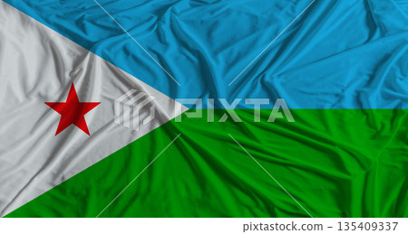 Djibouti flag with fabric texture background. National flag of Djibouti with cloth texture Djibouti flag with fabric texture background. National flag of Djibouti with cloth texture 135409337