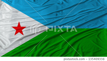 Djibouti flag waving. Flag of Djibouti with cloth texture Djibouti flag waving. Flag of Djibouti with cloth texture 135409338