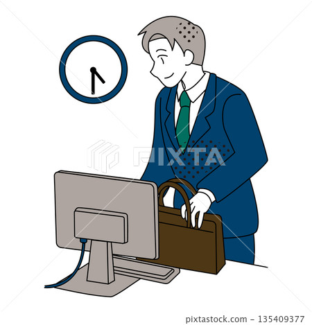 Illustration of a businessman finishing work and leaving work 135409377