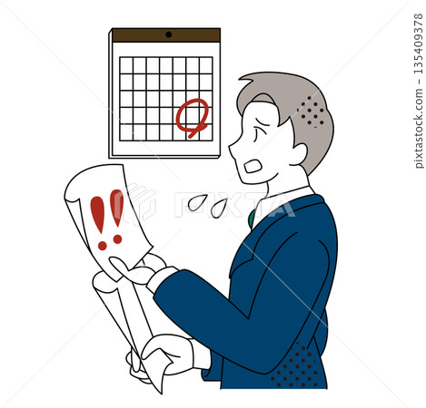 Illustration of a businessman who is anxious about the deadline Illustration of a businessman who is anxious about the deadline 135409378