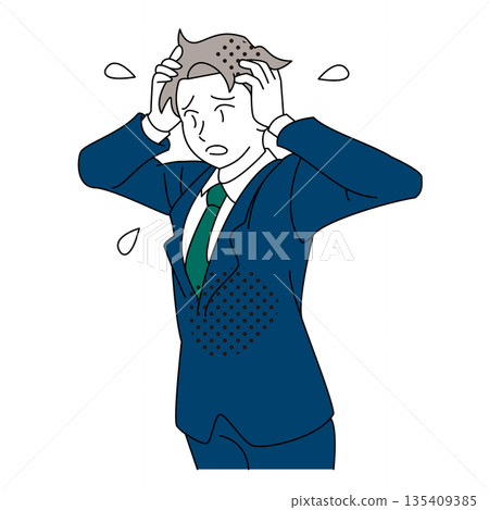 Illustration of an anxious businessman holding his head 135409385