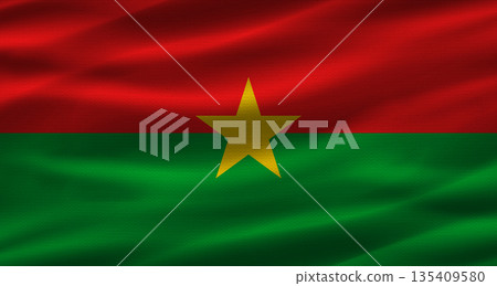 Burkinabe flag with fabric texture. Realistic flag of Burkina Faso waving Burkinabe flag with fabric texture. Realistic flag of Burkina Faso waving 135409580
