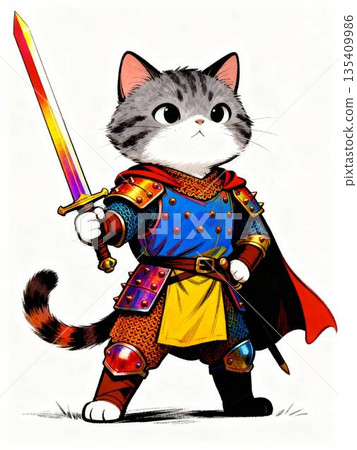 Cat Swordsman White Background 135409986
