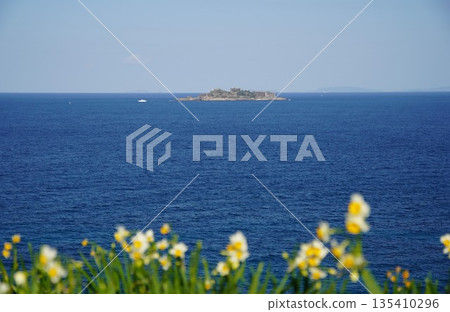 Gunkanjima seen from Narcissus Hill 135410296