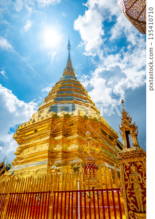 Wat Phra That Doi Suthep, famous golden temple with gold pagoda near the Chiang Mai city, Thailand. 135410710