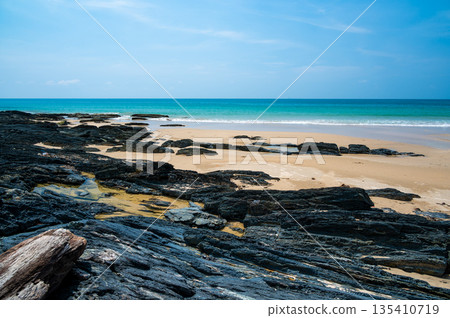 Landscape view of Kantiang Bay and beach, Ko Lanta, Thailand. Tropical island with white sand. 135410719