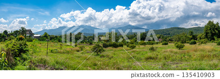 Panorama view of mountains near the Chiang Mai city, Thailand. Summer day. Panorama view of mountains near the Chiang Mai city, Thailand. Summer day. 135410903