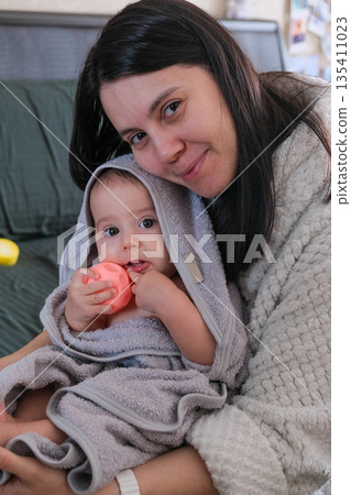 Mother and Baby Bonding with Glowing Toy 135411023