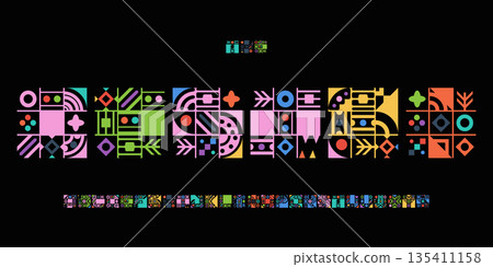 Decorative Font Logo Design Ornate Alphabet Decor Letter Set Modern Typography, Shape Blocks Typographic for Creative Title, Carnival Poster Headline, Festival Logotype, Color Fonts. Vector Typeface Decorative Font Logo Design Ornate Alphabet Decor Letter Set Modern Typography, Shape Blocks Typographic for Creative Title, Carnival Poster Headline, Festival Logotype, Color Fonts. Vector Typeface 135411158