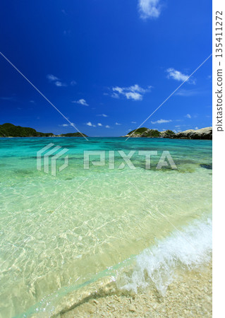 Summer Okinawa Tokashiki Island Aharen Beach with its beautiful Kerama blue waters 135411272