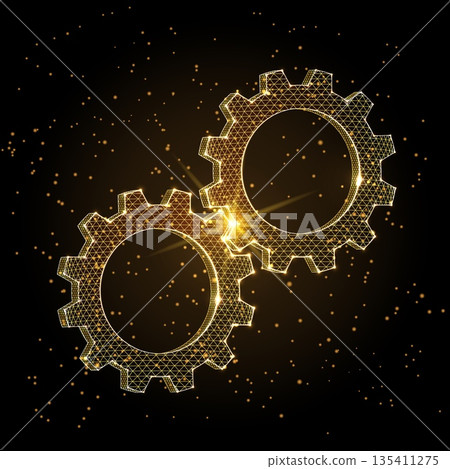 Golden Cogs Synergy - Industrial Deal Mechanical Partnership Wireframe Icon 135411275