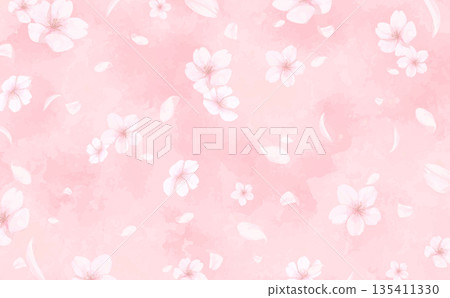 手繪水彩櫻花背景（橫向） 135411330