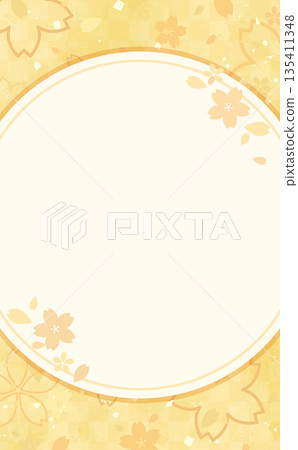 櫻花金背景與圓形邊框_豎版 135411348