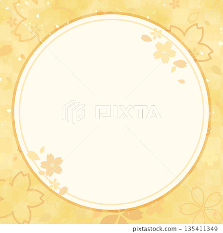 櫻花金背景和圓形方框 135411349
