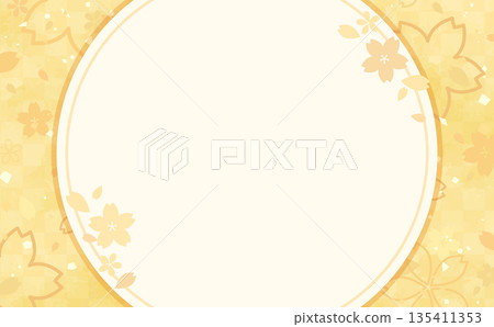 Cherry blossom gold background and circular frame_horizontal Cherry blossom gold background and circular frame_horizontal 135411353
