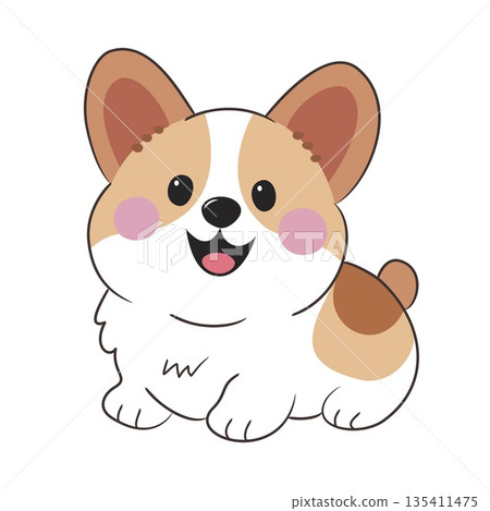 Adorable kawaii puppy with big eyes and a happy smile. Perfect for kids designs, stickers, and pet-themed projects. Vector art 135411475