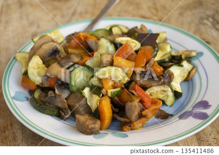 ratatouille mixed vegetables on wooden table ratatouille mixed vegetables on wooden table 135411486