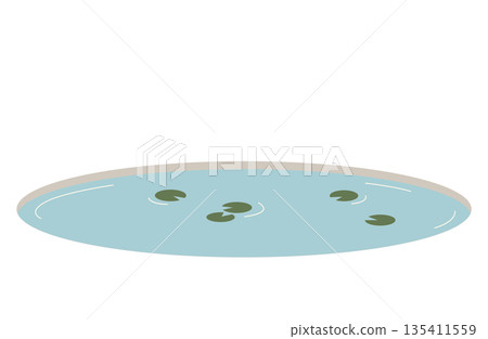 以自然和環境為主題的簡約池塘向量背景 135411559