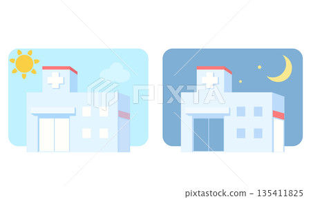 醫院白天和夜晚的示意圖 醫院白天和夜晚的示意圖 135411825