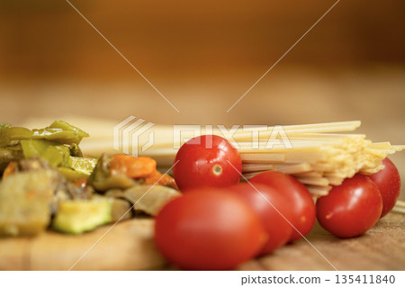 pasta with diced vegetables 135411840