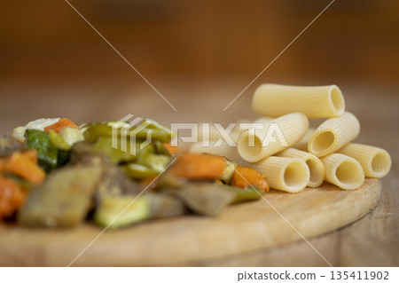 pasta with diced vegetables pasta with diced vegetables 135411902