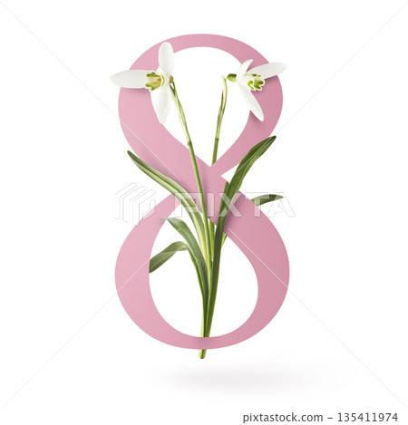 Beautiful Snowdrop flower falling in the air isolated  135411974