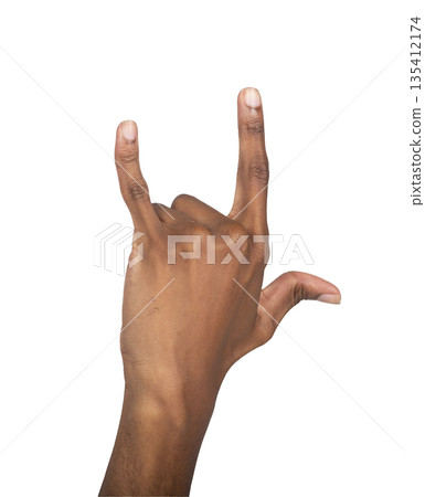 Rock gesture symbol with index finger and pinky raised, cool hand sign of music and concert signal. Rock gesture symbol with index finger and pinky raised, cool hand sign of music and concert signal. 135412174