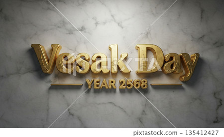 Vesak Day Celebration Poster with Marble Stone Texture and Gold Typography 135412427