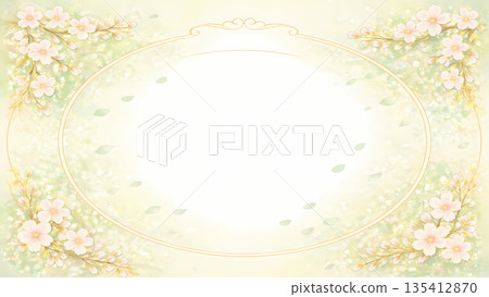 櫻花日式圖案綠色邊框 | 清新春日背景設計 櫻花日式圖案綠色邊框 | 清新春日背景設計 135412870