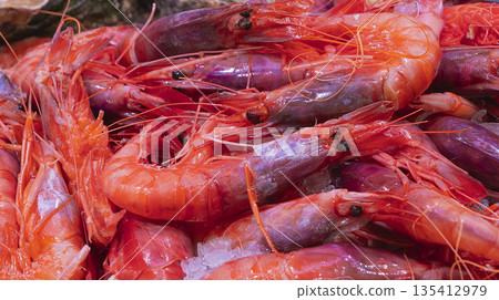 Fresh Red Shrimp, Fish Market, Spain 135412979