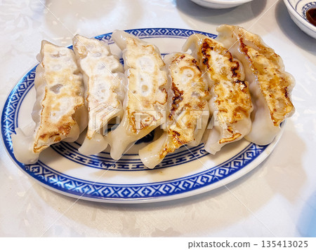 Pan-fried dumplings: Chinese dumplings with a crispy skin and juicy filling. Pan-fried dumplings: Chinese dumplings with a crispy skin and juicy filling. 135413025