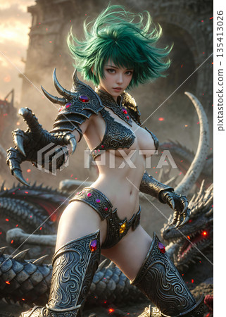 Green-haired dragon armor beauty Green-haired dragon armor beauty 135413026