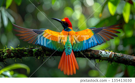 Colorful Tropical Bird in Rainforest Branch Colorful Tropical Bird in Rainforest Branch 135413030