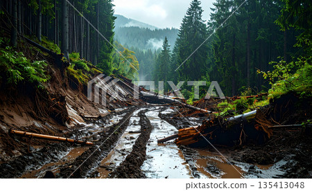 Landslide and Flooded Forest Road 135413048