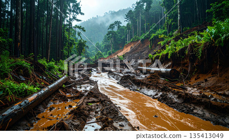 Landslide and Flooded Forest Road Landslide and Flooded Forest Road 135413049