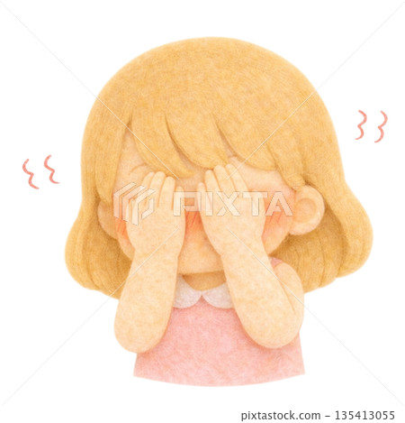 【人物】害羞的金髮女孩的毛氈風格插畫 135413055