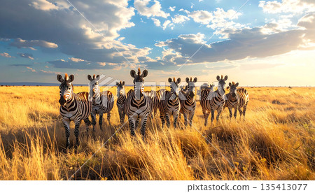 Herd of Zebras on Savanna 135413077