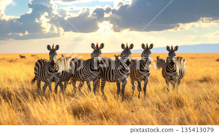 Zebra Herd on African Savanna 135413079