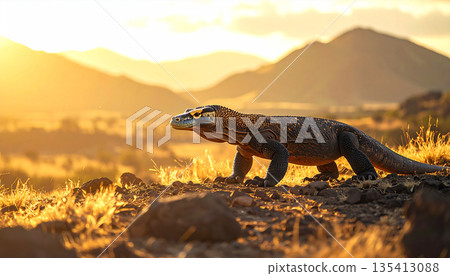 Komodo Dragon in Open Landscape 135413088