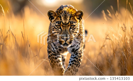 Leopard Walking Through Tall Grass Leopard Walking Through Tall Grass 135413103