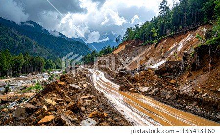 Landslide Damaging Mountain Road 135413160