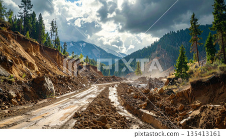 Landslide Damaging Mountain Road Landslide Damaging Mountain Road 135413161