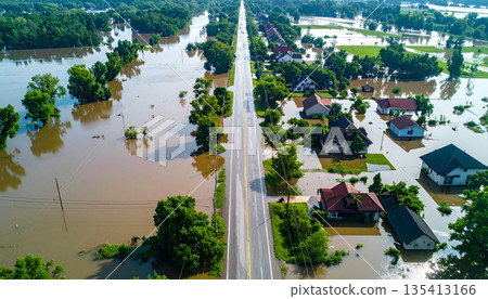 Aerial View of Flooded Town Aerial View of Flooded Town 135413166